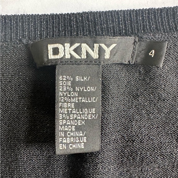 DKNY Women’s Shimmery Black Silk Blend Oversized Sleeveless V-Neck Top- Size 4 - Picture 2 of 10